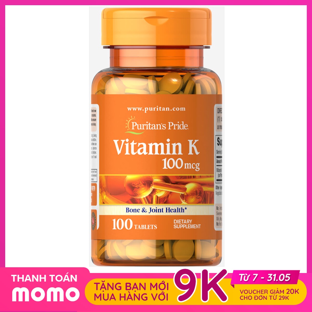 Viên uống đẹp da hỗ trợ đông máu chắc xương Vitamin K 100mcg Puritan Pride 100 viên