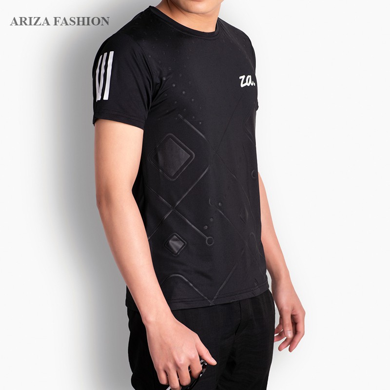 Áo thun nam thể thao Ariza ép vân chất thun lạnh mát co giãn 4 chiều thoải mái tặng kèm 1 đôi tất lười | BigBuy360 - bigbuy360.vn