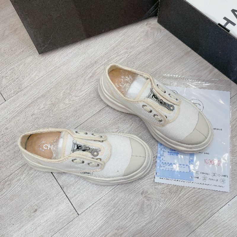 Lo(ẢNH THẬT) Giày Thể Thao Nữ Kem Kéo Khoá Dệt Mềm Êm Fullbox Bill Túi Hãng Cao Cấp