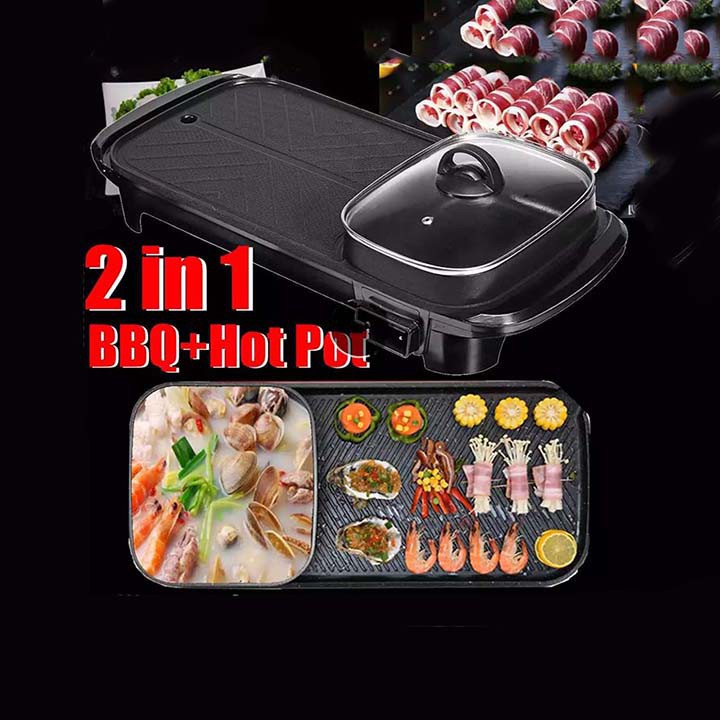 Nồi lẩu nướng 2 in 1, bếp lẩu nướng BBQ đa năng