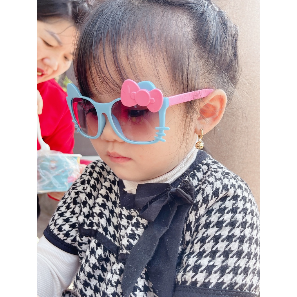 Kính mát vuông nơ gọng nhựa dễ thương cho bé, kính râm thời trang chống tia uv400 bao vệ mắt bé cho bé trai bé gái