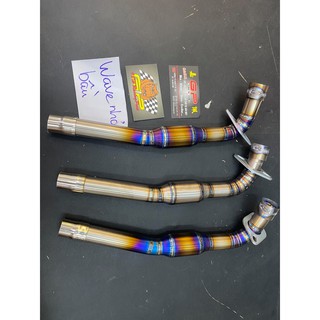 Cổ bô titan cho Wave nhỏ, Wave zx, Wave 100, Wave ốm đời mới đời cũ có khúc nối inox gắn trực tiếp vô bô zin