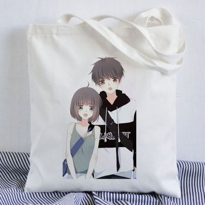 Túi tote vải trắng đeo vai in hình CON TIM RUNG ĐỘNG anime chibi phong cách cá tính