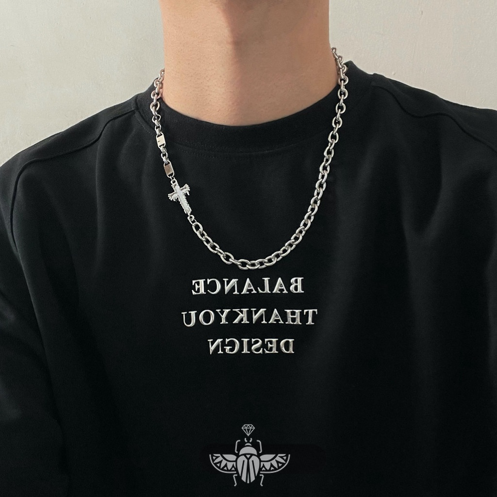 Vòng cổ Thép Titan Mặt Thánh Giá Phong Cách hip hop Cá Tính Cho Nam Và Nữ