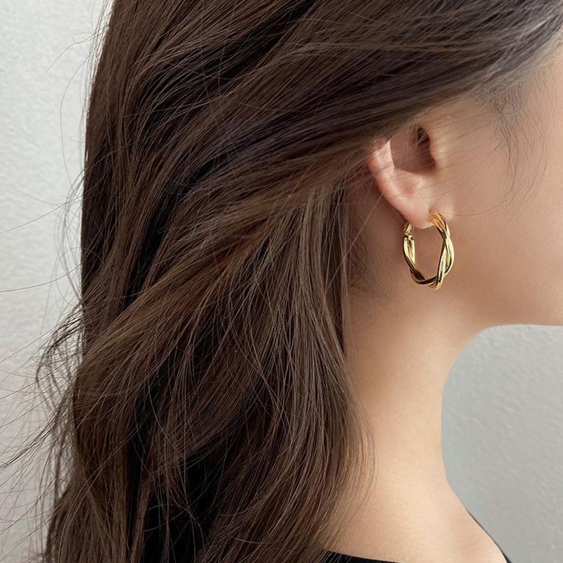 Khuyên tai nữ tròn xoắn cá tính S925, bông tai phong cách phụ kiện nữ Filibra BT007