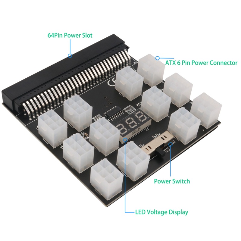 Bo Mạch Nguồn Chuyển Đổi PCI-E 6Pin 12V Cho Ethereum BTC Antminer Miner Mining Server PSU GPU