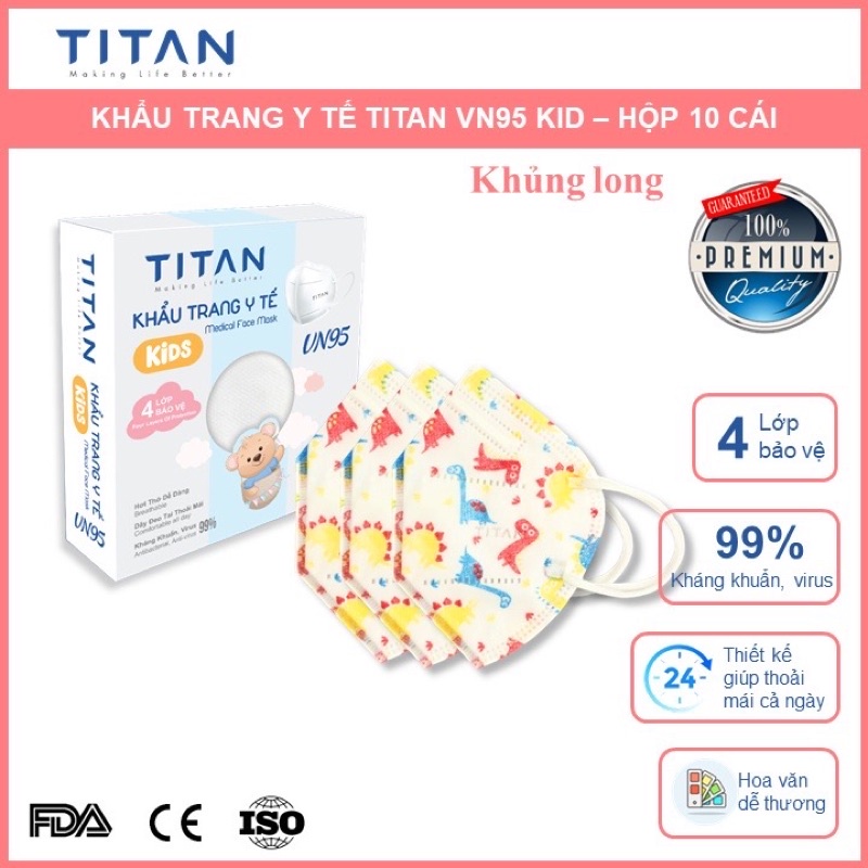 Hộp 10 cái khẩu trang y tế cao cấp 4 lớp kháng khuẩn Famapro x Titan VN95 kid cho bé