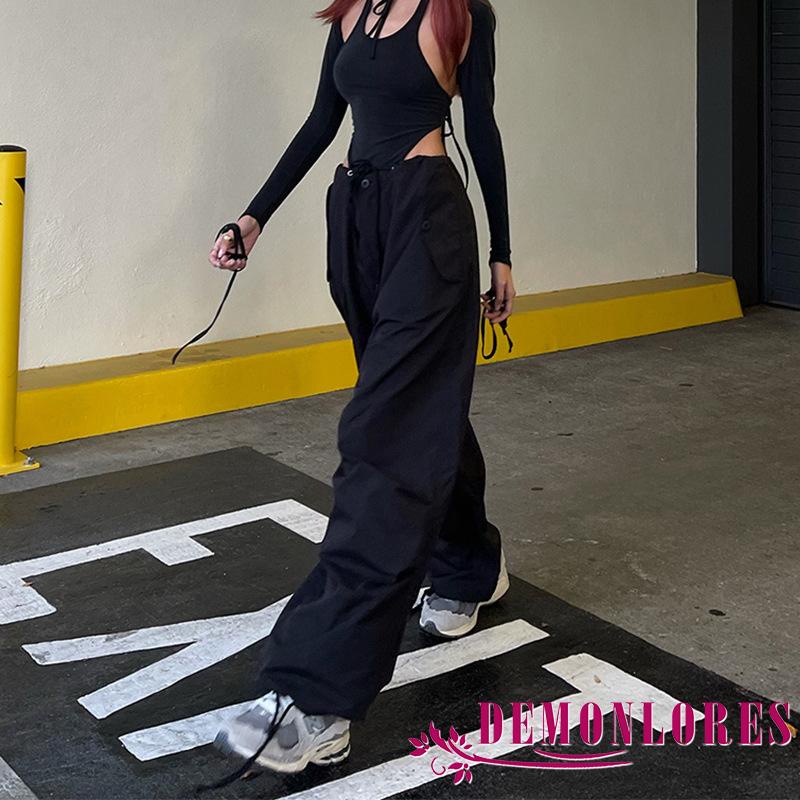 Quần Dài Dáng Suông Lưng Thun Rút Dây Màu Trơn Thời Trang Mùa Hè Cho Nữ