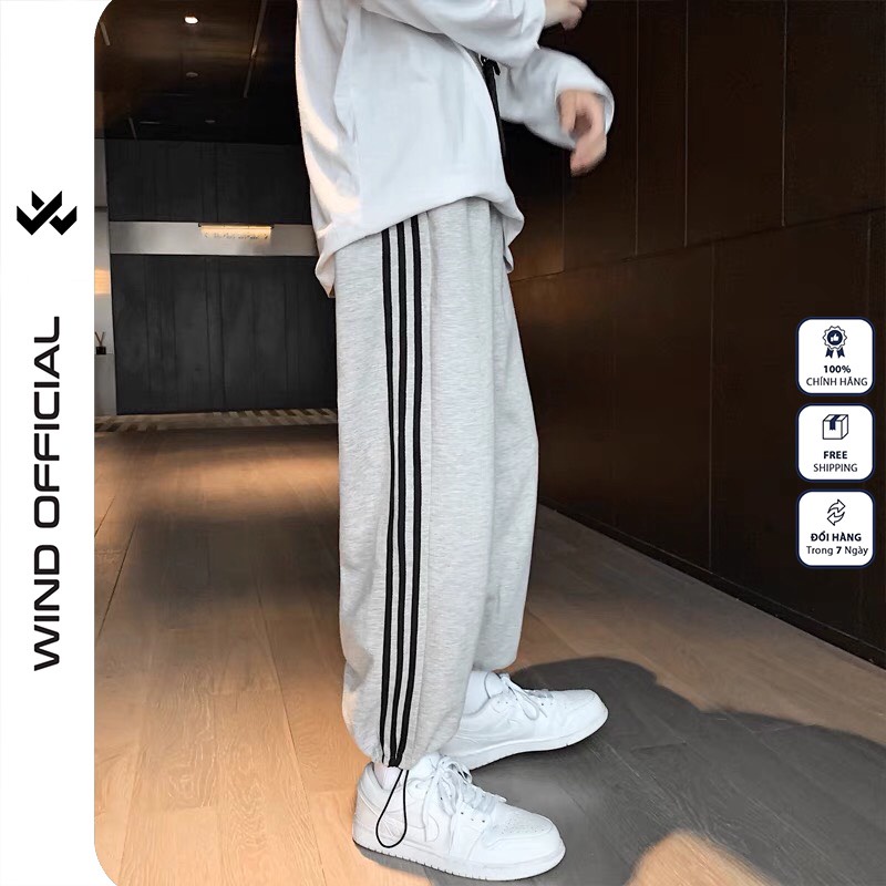 Quần jogger ống rộng WIND unisex Bó Chun dây rút basic 3 LINE nam nữ oversize | BigBuy360 - bigbuy360.vn