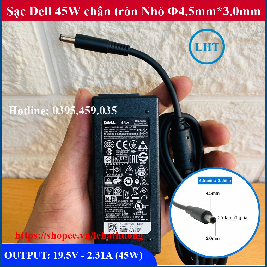 Sạc Laptop Dell 19.5v - 2.31a (45w) dành cho XPS 13 Inspiron 3451 3452 3458 5468 3567 3558- tặng dây nguồn