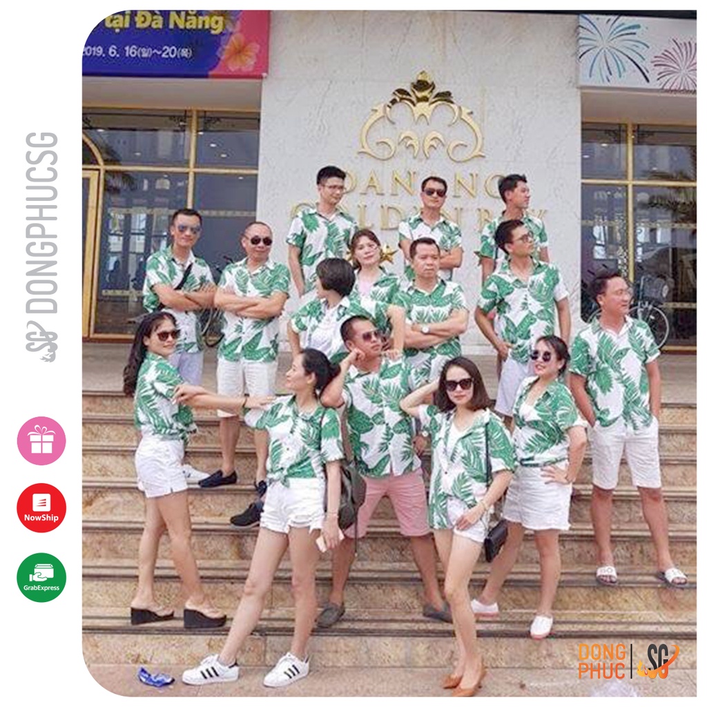 Áo đi biển nam nữ - Sơ mi hoạ tiết hoa lá màu xanh nổi bật - Chất vải tơ đũi mát mẻ, sang trọng ADLX | DONGPHUCSG