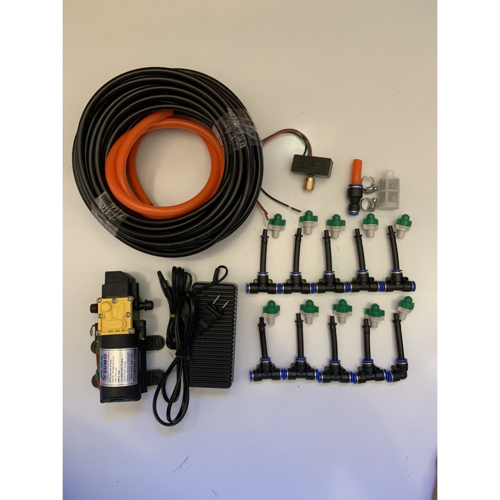 Bộ phun sương. tưới lan. bộ bơm sumo Đen kèm ng,uồn 12v_5a. 15m dây phun. 10 béc nhưa xanh. giúp làm dịu mát căn nhà