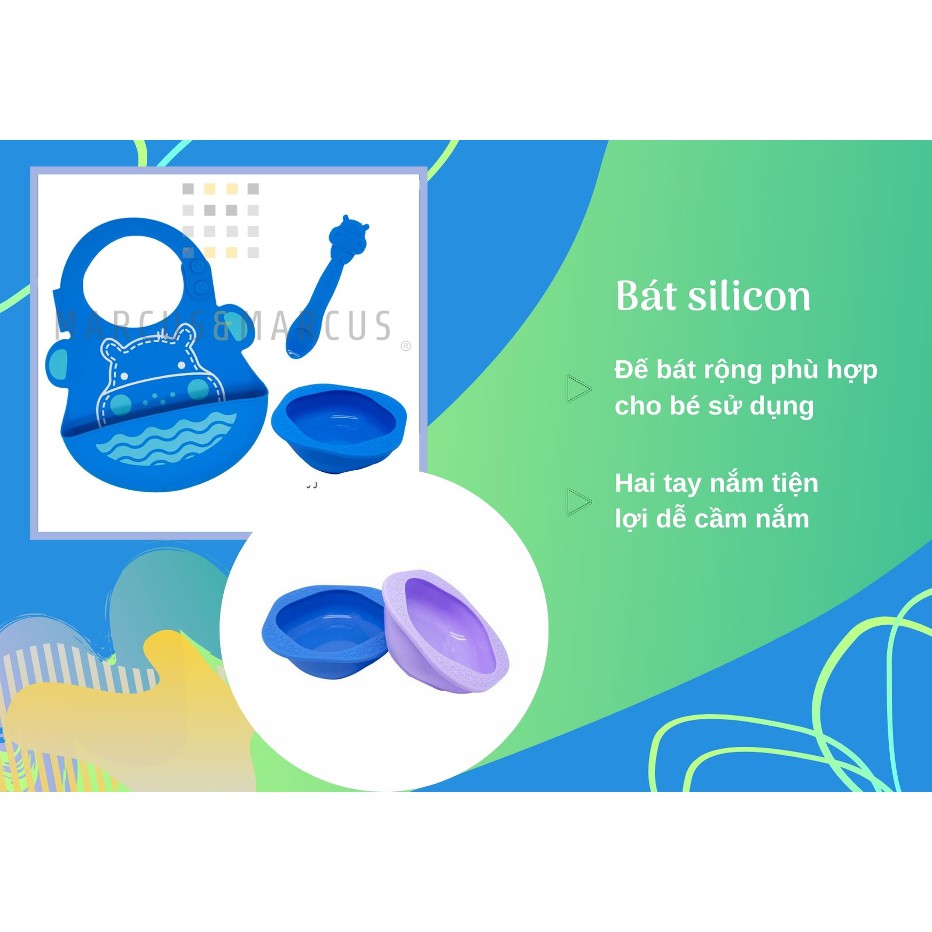 Bộ đồ dùng ăn dặm silicon Baby Marcus & Marcus, cho bé từ 6 tháng - Lucas