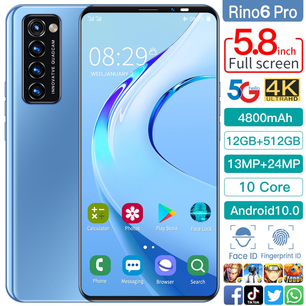 OPPO Điện thoại Rino 6 Pro màn hình lớn HD Android 5G dung lượng lớn thẻ kép ở chế độ chờ