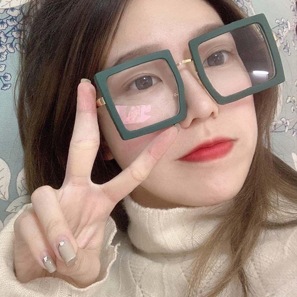 Mắt Kính Gọng Kim Loại Dày Chống Bức Xạ Màu Hồng Thời Trang Cho Nữ