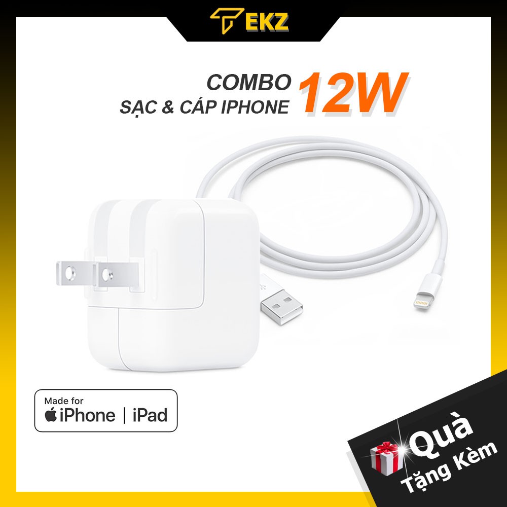 Combo Củ Sạc Và Dây Cáp iPhone, iPad Công Suất 12W Chính Hãng Zin Bảo Hành 12 tháng