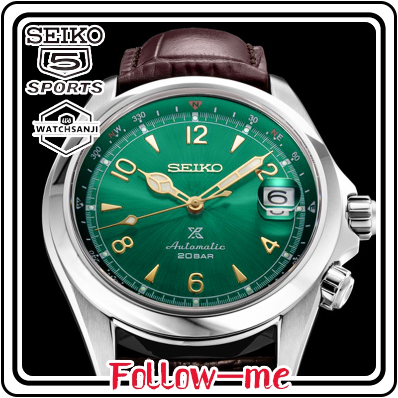 Original men watches Seiko 5 21 jewels automatic watch for men luminous waterproof green dial calendar black leather strap2022