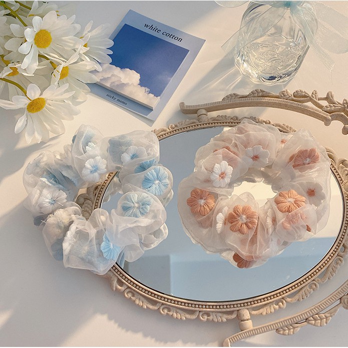 Dây buộc tóc/cột tóc vải scrunchies hình hoa