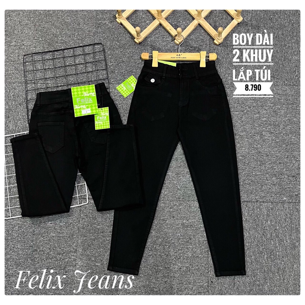 Quần Jean Boy Đen Nắp Túi Cạp 2 Khuy Co Giãn Sang Chảnh, Tôn Dáng Cho Nữ - CiCi Jeans