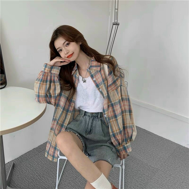 HÀNG CAO CẤP sơ mi caro tay phồng dài hàng đẹp may kỹ KXPC ALOHA