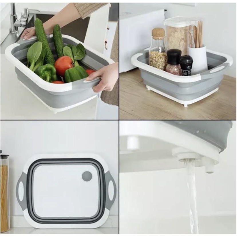 Chậu Gấp Gọn Kiêm Thớt Và Rổ Đựng Đa Năng Loại LỚN 3in1 Đa Năng Tiện Dụng