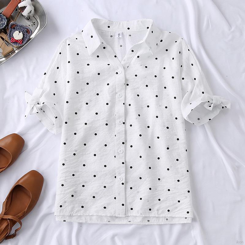 Áo Chiffon Nữ Tay Dài Họa Tiết Chấm Bi