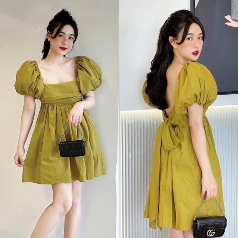 Váy Baby Doll Hàng QC Cao Cấp Nơ Lưng Bản To Siêu Xinh