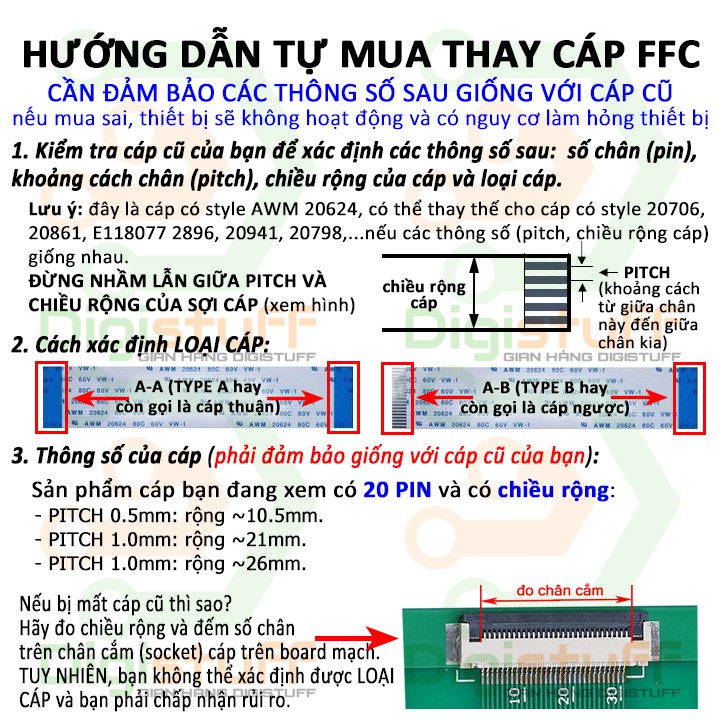 Cáp phẳng ( cáp bẹ ) FPV 20 pin AWM 20624 AWM 20706 thay cáp Xinya CviLux HAMBURG-SH-HF High-Tek JI-HAW