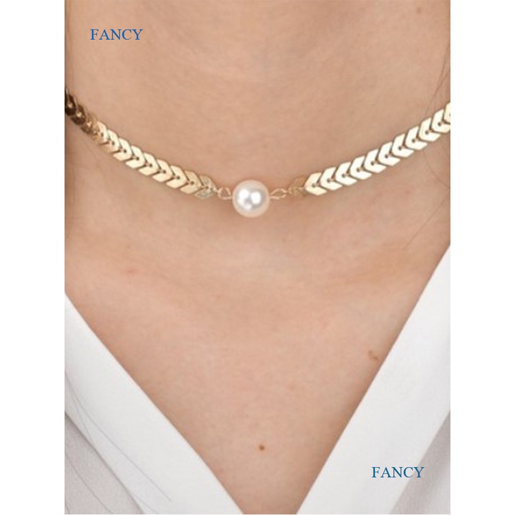 Vòng Cổ Choker Hình Xương Cá Và Ngọc Trai Thời Trang Hàn Quốc