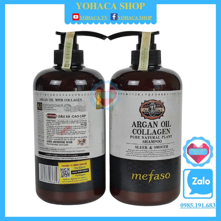 [Nhập PHUCMF-40K] Bộ Dầu Gội Dầu Xả Mefaso Collagen- Argan oil phục hồi hư tổn 850ml