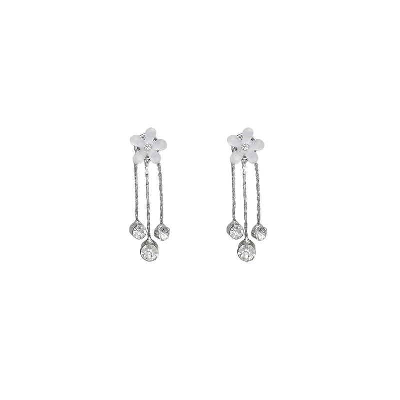 Bông Tai Mạ Bạc 925 Hình Hoa Tua Rua Đính Đá Zircon Phong Cách Vintage