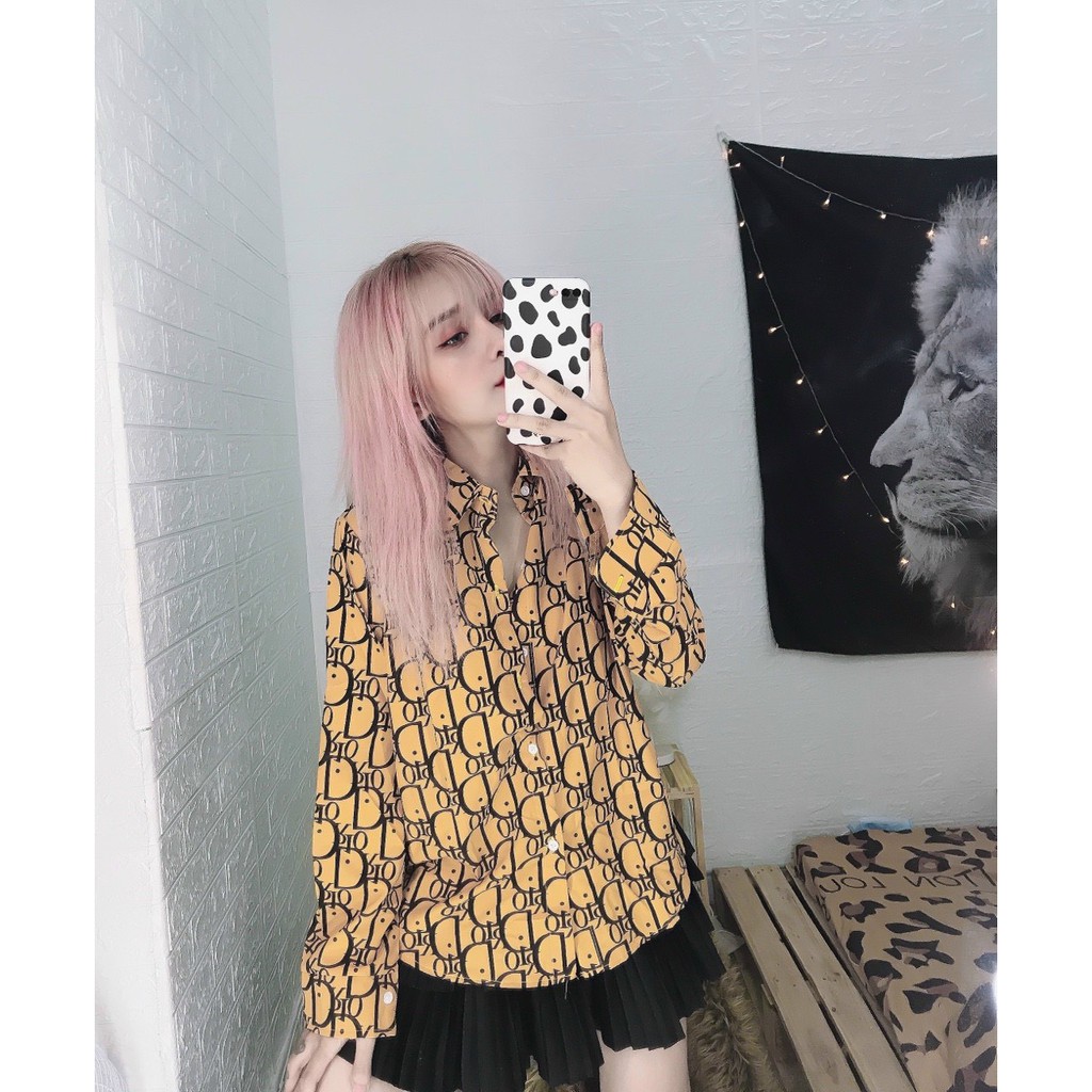 áo sơ mi in chữ di toàn áo xinh tay dài hot hit ảnh thật