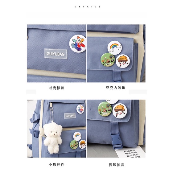 Set 4 món ba lô + túi đi học  canvas đựng sách và laptop thời trang cho các cô gái tuổi teen