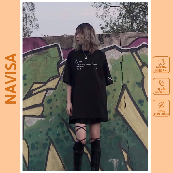 Áo phông nữ unisex form rộng tay lỡ in hình cổ tròn NAVISA AT258