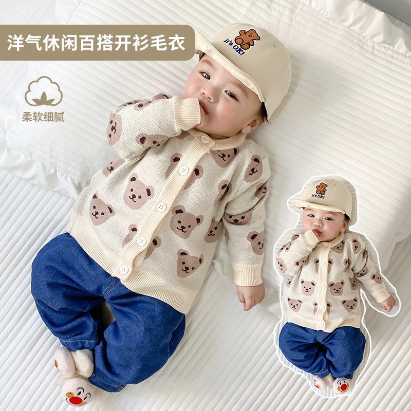 Áo khoác len hình mặt gấu cho bé dễ thương cho bé 4-15kg