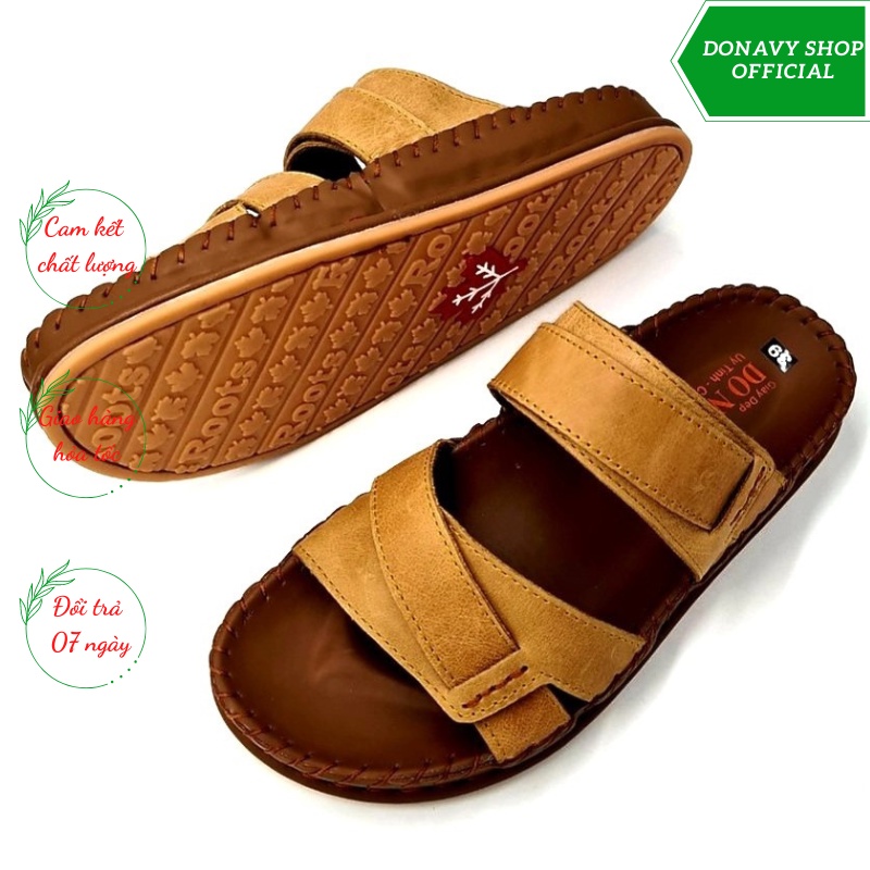 Dép Nam Da Bò 100% Thiết Kế 02 Lớp Da Mềm Mại - Đế Cao Su Chống Trơn Trượt D.dela.