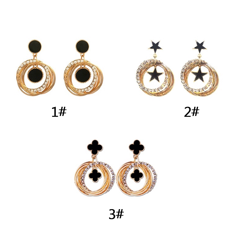 Đôi khuyên tai dáng dài tạo hình cỏ ba lá đính đá thời trang cho nữ