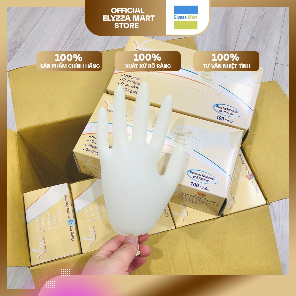 Găng Tay Y Tế Latex Không Bột VGlove Cao Cấp Phủ Polymer Màu Trắng