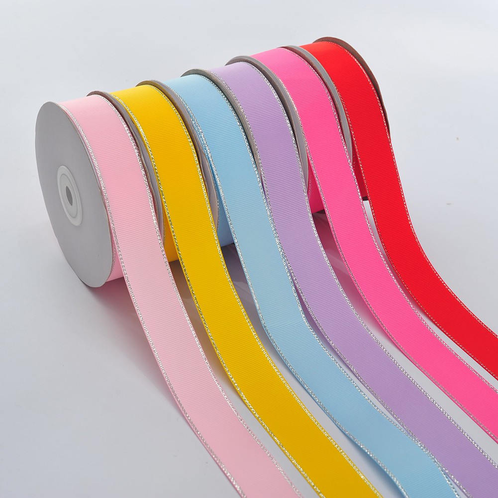 RUY BĂNG GÂN 25MM HỌA TIẾT VIỀN BẠC TUYẾN HT25-038 RUY BĂNG DIY HADMADE LÀM NƠ BỜM KẸP TÓC