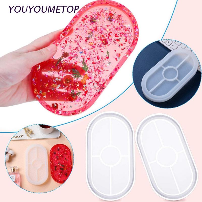 Khuôn Silicone Làm Khay Nhựa Epoxy Resin Hình Bầu Dục Sắp Xếp Trang Sức Diy
