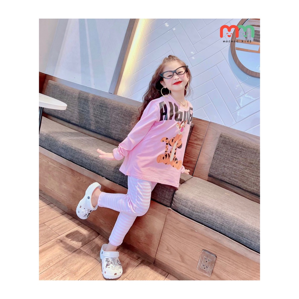 Đồ bộ bé gái dài tay size đại áo phối quần legging thun cotton cao cấp mềm thấm hút cho bé 11kg đến 42kg