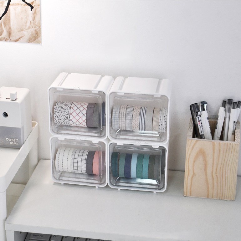Hộp Nhựa Mini Để Bàn Đựng Washi Tape Trong Suốt Đựng Phụ Kiện Đa Năng Trang Trí Bàn Học Có Thể Xếp Chồng Lên Nhau
