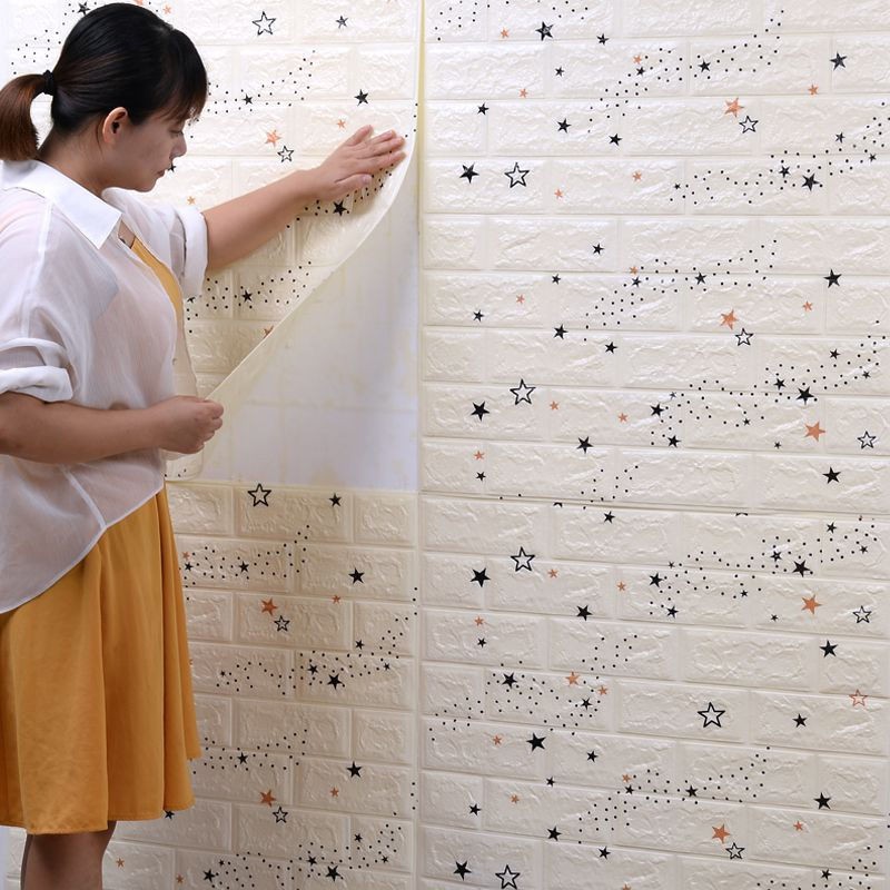 Miếng Dán Tường Bằng Xốp Họa Tiết Gạch Hoạt Hình 3d Chống Va Chạm Chống Nước Trang Trí Tường DIY