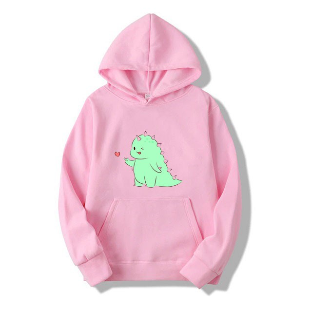 Áo Hoodies Ulzzang Nam Nữ Thu Đông Ấm Áp Chất Nỉ Mềm Mịn Không Nhăn, Không Xù In 3D Cartoon Khủng Long Bắn Tim Xinh Cute