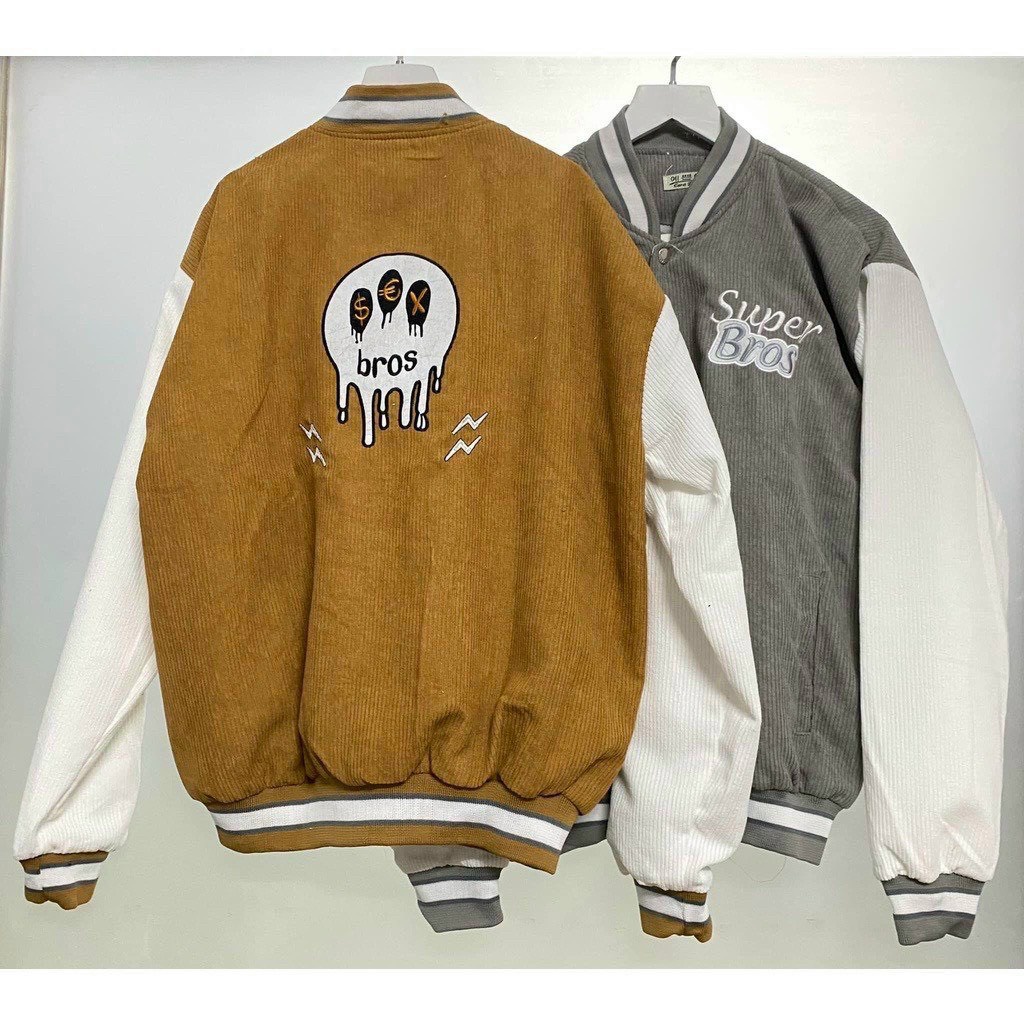 Áo Khoác Bomber Nhung Gân Nam Nữ Unisex Logo Thêu Chất 2 Lớp Dày Dặn Phong Cách Hàn Quốc (SuperBros))