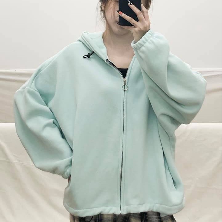Áo khoác hoodie zip trơn nỉ nữ có dây kéo như hình KNT01 | BigBuy360 - bigbuy360.vn