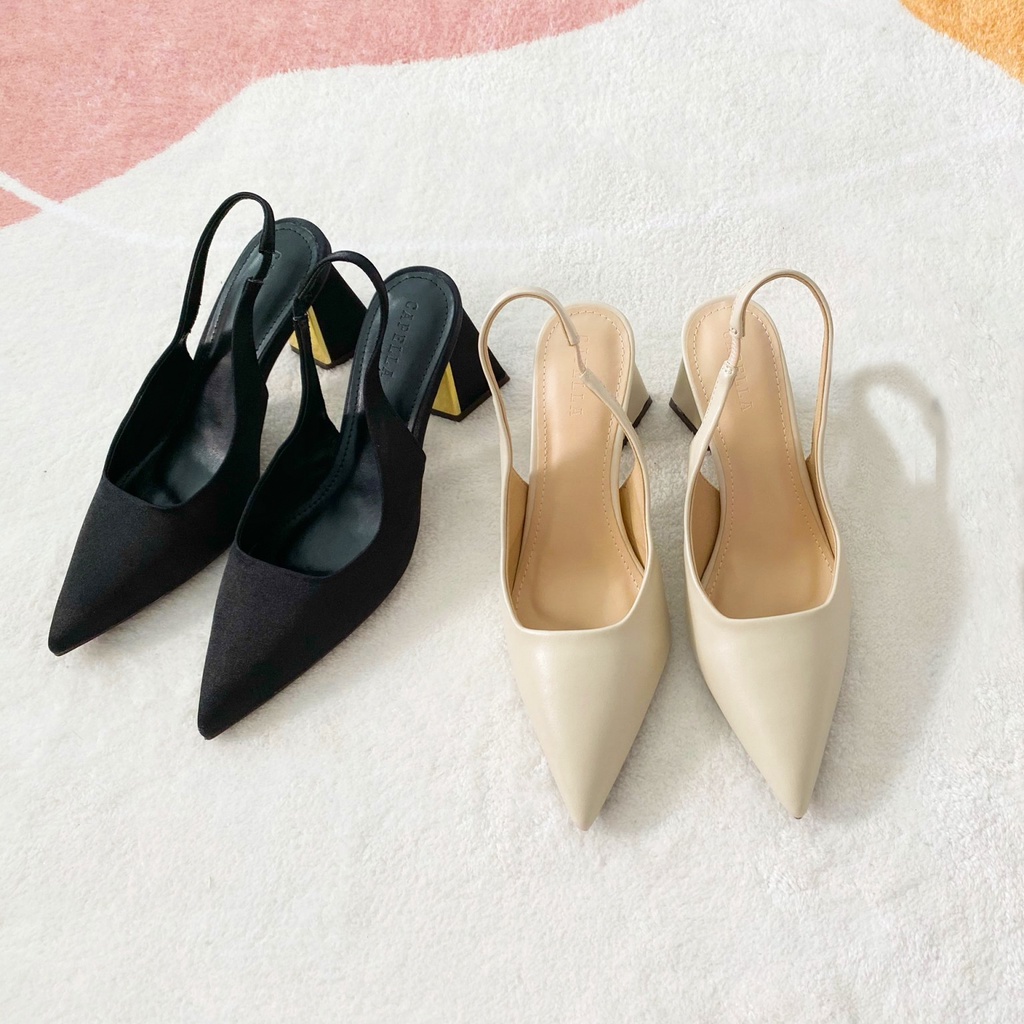Giày cao gót nữ vuông 7p sandal slingback captoe gót metalic cao cấp - GCP246