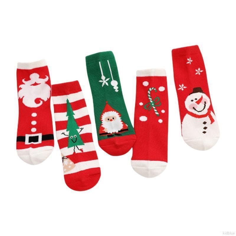 Set 5 đôi tất cotton mềm mại in hình ông già noel/người tuyết nhiều màu sắc