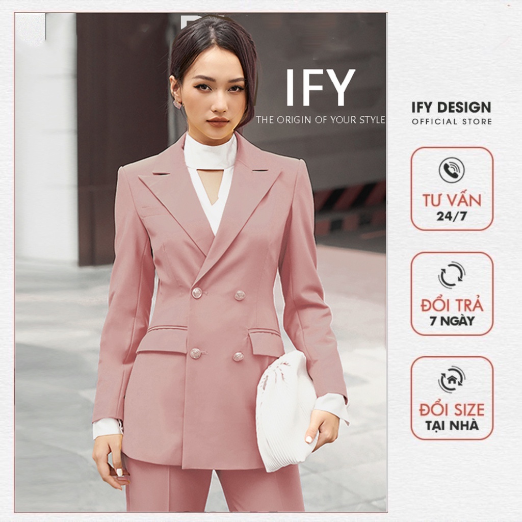 Áo khoác Vest Nữ màu Hồng thiết kế 2 nắp túi IFY Design FS81A