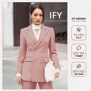 Áo khoác Vest Nữ màu Hồng thiết kế 2 nắp túi IFY Design FS81A